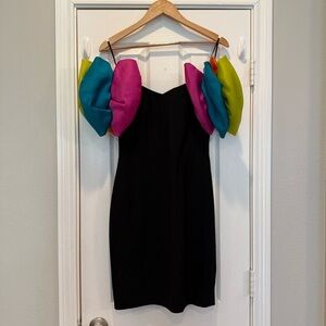 Vintage 80s 90s A J Bari Dress Sz 4 Colorful Puff Sleeves ASO Saved By The Bell